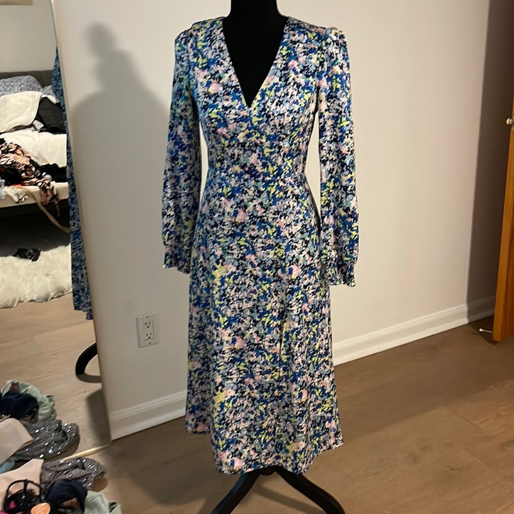 Aqua spring dress with side slit